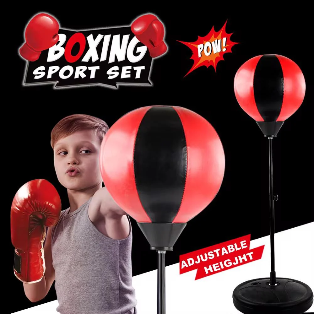Adjustable Height Kids Boxing Punching Bag Set with Gloves, Fillable Base Freestanding Reflex Punch Ball for Children Fitness Stress Relief Training