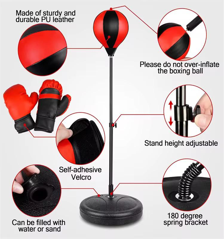 Adjustable Height Kids Boxing Punching Bag Set with Gloves, Fillable Base Freestanding Reflex Punch Ball for Children Fitness Stress Relief Training