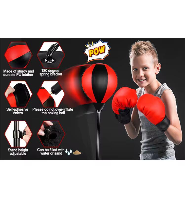 Adjustable Height Kids Boxing Punching Bag Set with Gloves, Fillable Base Freestanding Reflex Punch Ball for Children Fitness Stress Relief Training