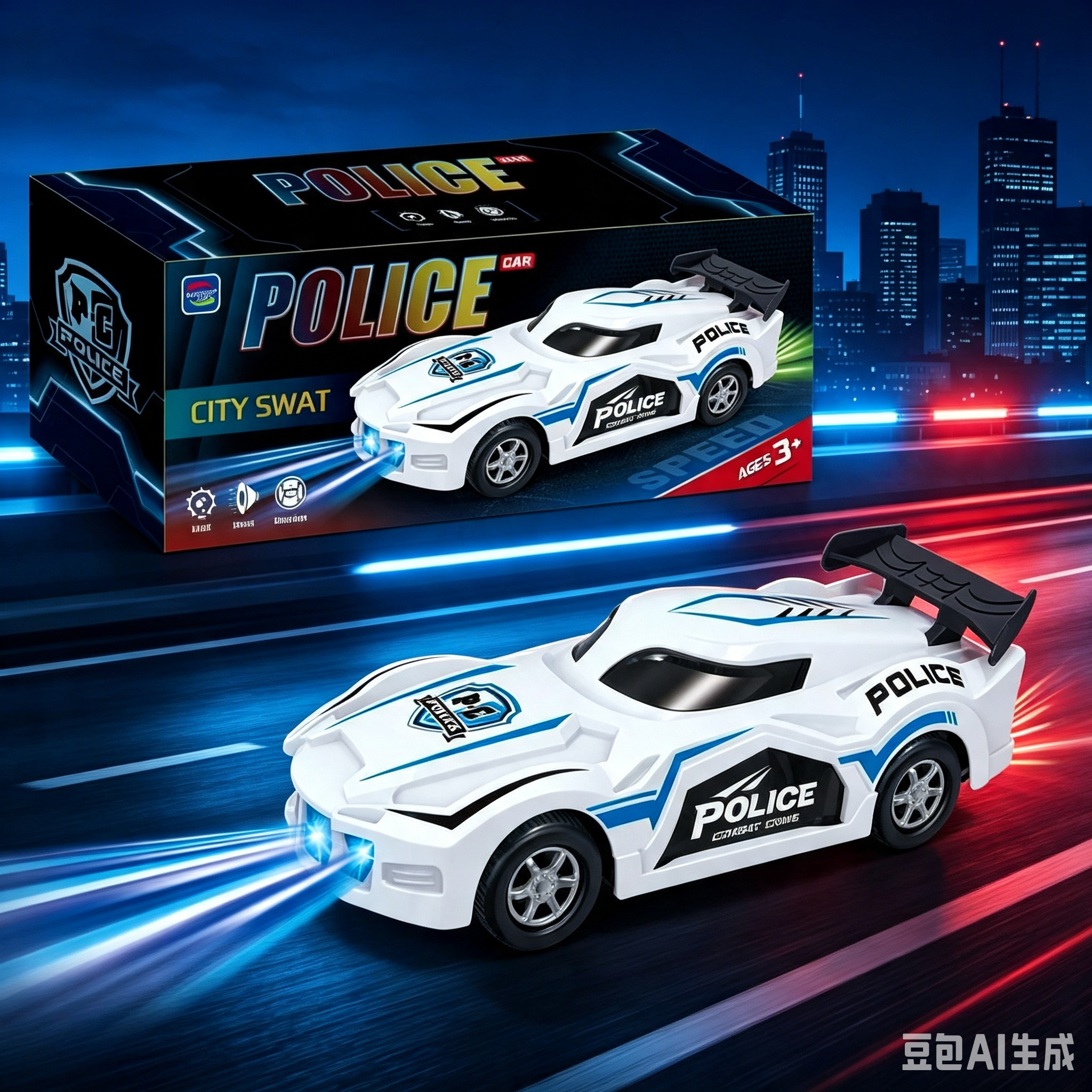 Electric Police Car Toy for Kids 3+, Bump & Go Automatic Driving Vehicle with Flashing Light Realistic Sound Effect City SWAT Patrol Toy Car Boys Gift