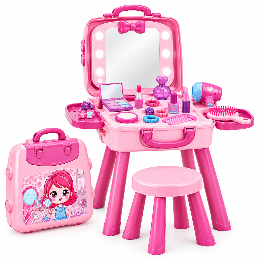 2-in-1 Make-Up Backpack & Vanity Table Playset – 25-Piece Pretend Beauty Set | Age 3+