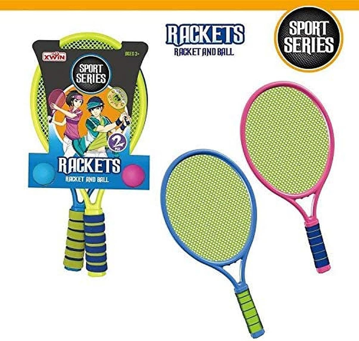 Set for kids with 2 Rackets and 2 Balls Garden Tennis Ball Set for Family Outdoor Game, Light Weight and Smooth Edges with foam grid, Ideal for Kids Age 3 and up