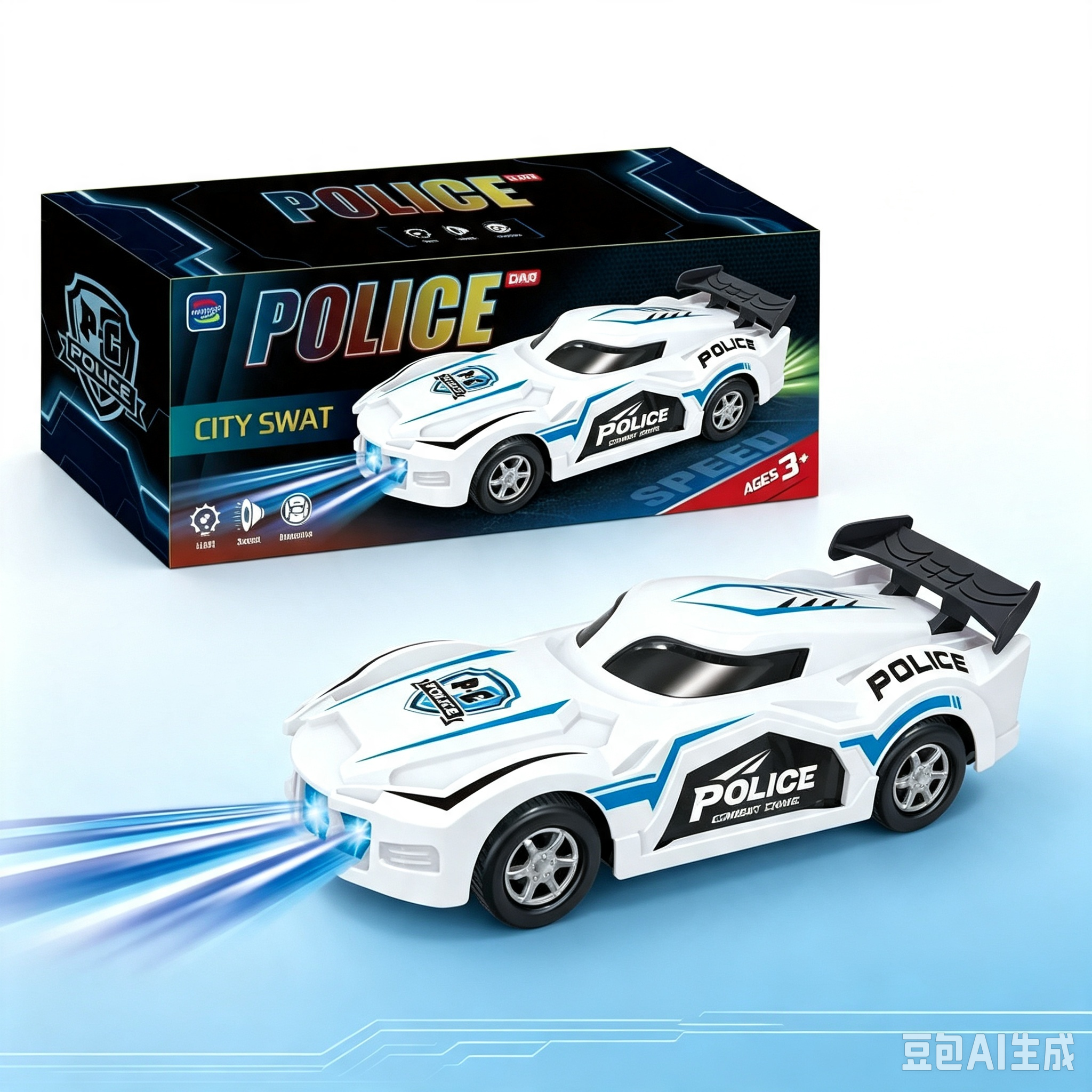 Electric Police Car Toy for Kids 3+, Bump & Go Automatic Driving Vehicle with Flashing Light Realistic Sound Effect City SWAT Patrol Toy Car Boys Gift