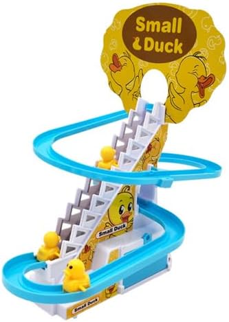 Electric Small Duck Climbing Stairs Track Toy with Music & Light, Automatic Sliding Roller Coaster Educational Interactive Playset Gift for Toddler Kids