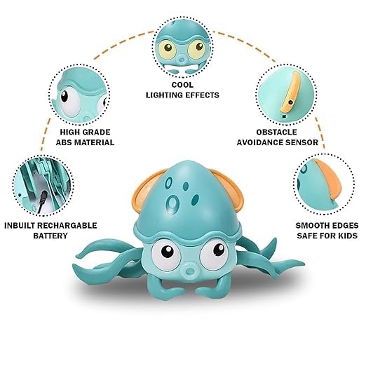 Crawling & Dancing Octopus Toy for Babies, Rechargeable Musical Light-Up Interactive Tummy Time Toy for Infants, Toddlers & Kids, Sensory Motor Development Birthday Gift for Boys & Girls