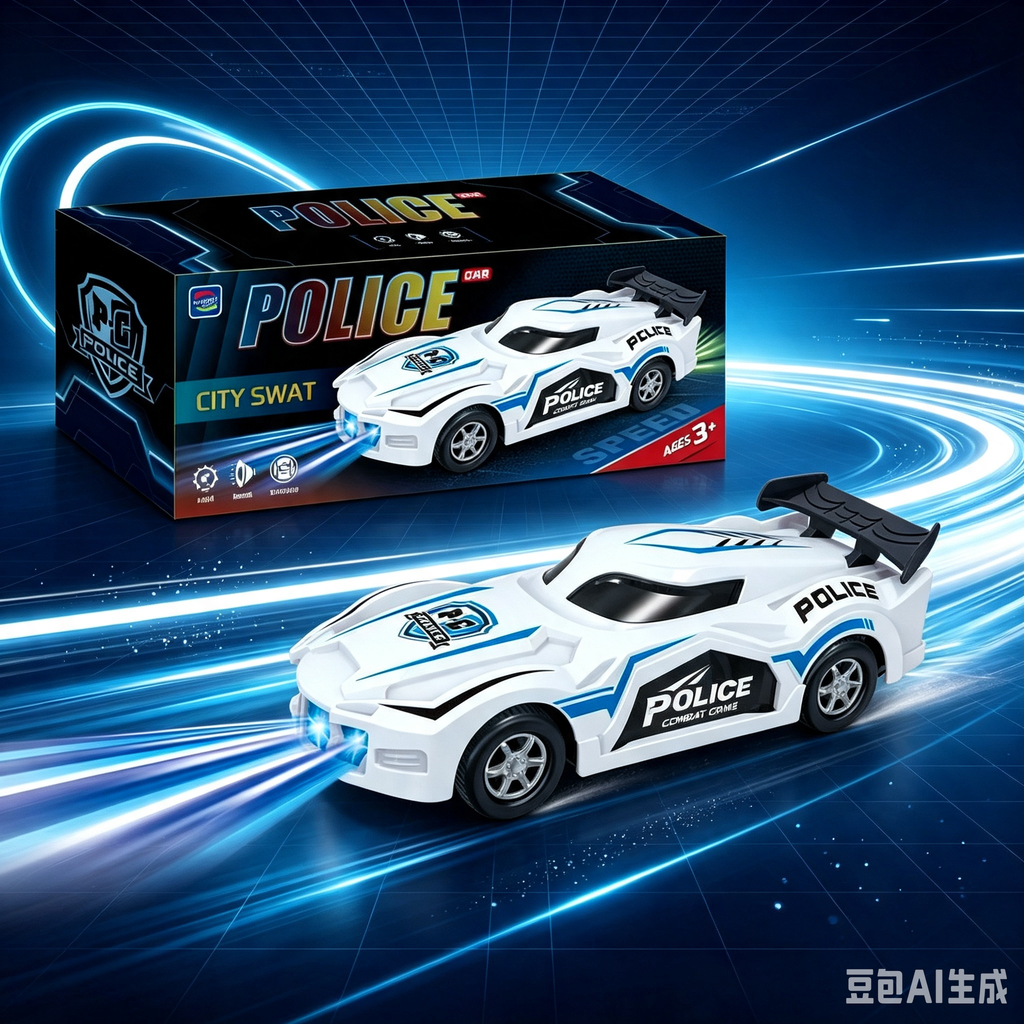 Electric Police Car Toy for Kids 3+, Bump & Go Automatic Driving Vehicle with Flashing Light Realistic Sound Effect City SWAT Patrol Toy Car Boys Gift