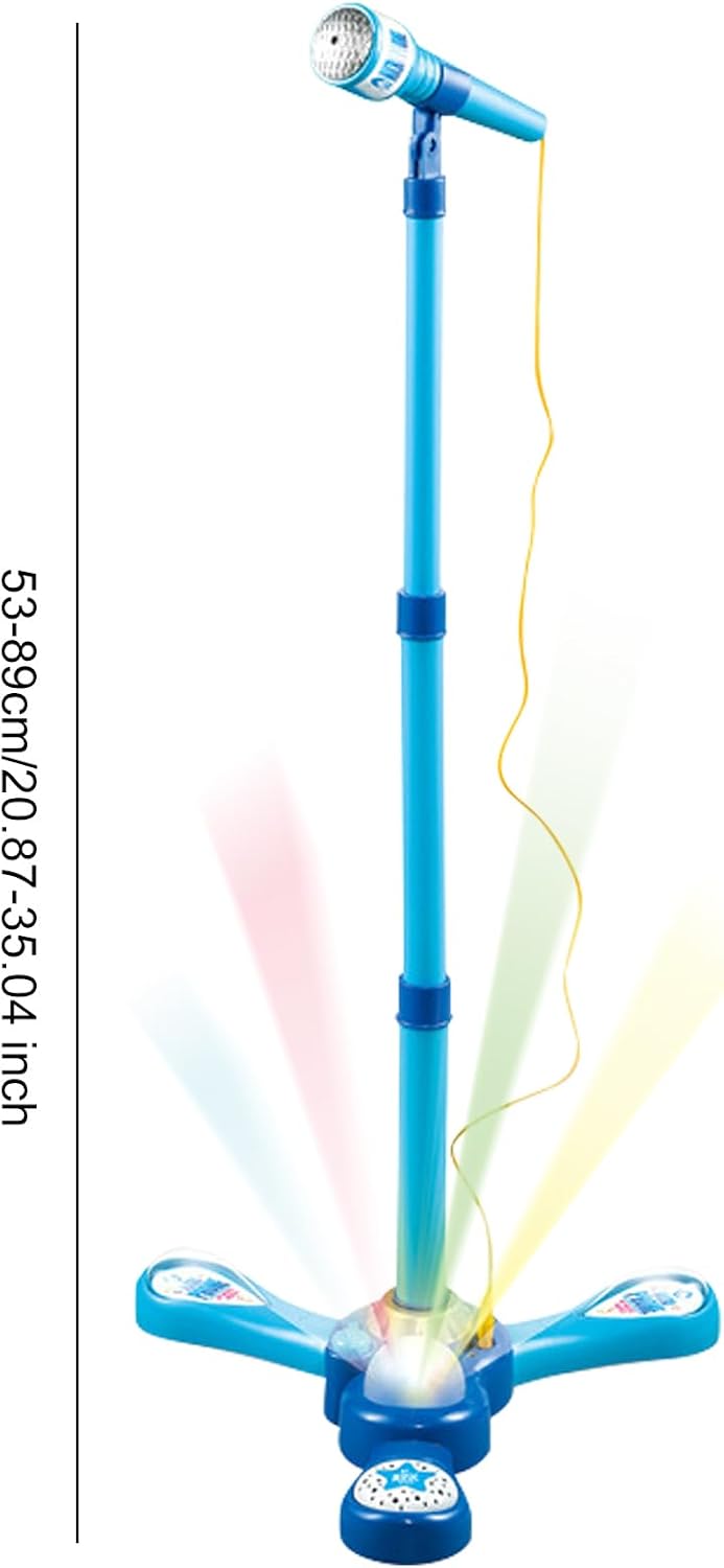 Kids Adjustable Stand Microphone Toy with Flashing Light & Built‑in Demo Songs, Height 40‑80cm Musical Karaoke Machine Educational Singing Toy Gift for Children Over 3 Years Old