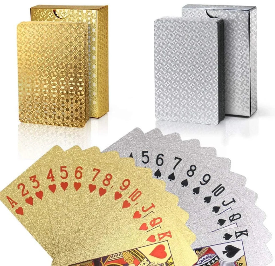 Joyoldelf 2 Decks of Playing Cards, 24K Foil Waterproof Poker – Classic Magic Tricks Tool for Party and Game (Gold+Silver)