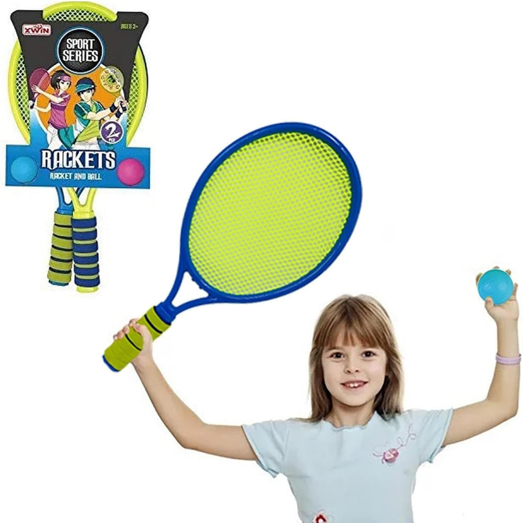 Set for kids with 2 Rackets and 2 Balls Garden Tennis Ball Set for Family Outdoor Game, Light Weight and Smooth Edges with foam grid, Ideal for Kids Age 3 and up