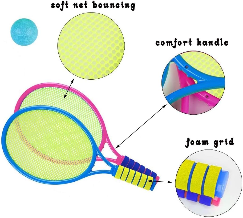 Set for kids with 2 Rackets and 2 Balls Garden Tennis Ball Set for Family Outdoor Game, Light Weight and Smooth Edges with foam grid, Ideal for Kids Age 3 and up