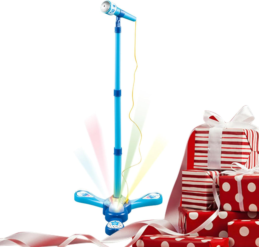 Kids Adjustable Stand Microphone Toy with Flashing Light & Built‑in Demo Songs, Height 40‑80cm Musical Karaoke Machine Educational Singing Toy Gift for Children Over 3 Years Old