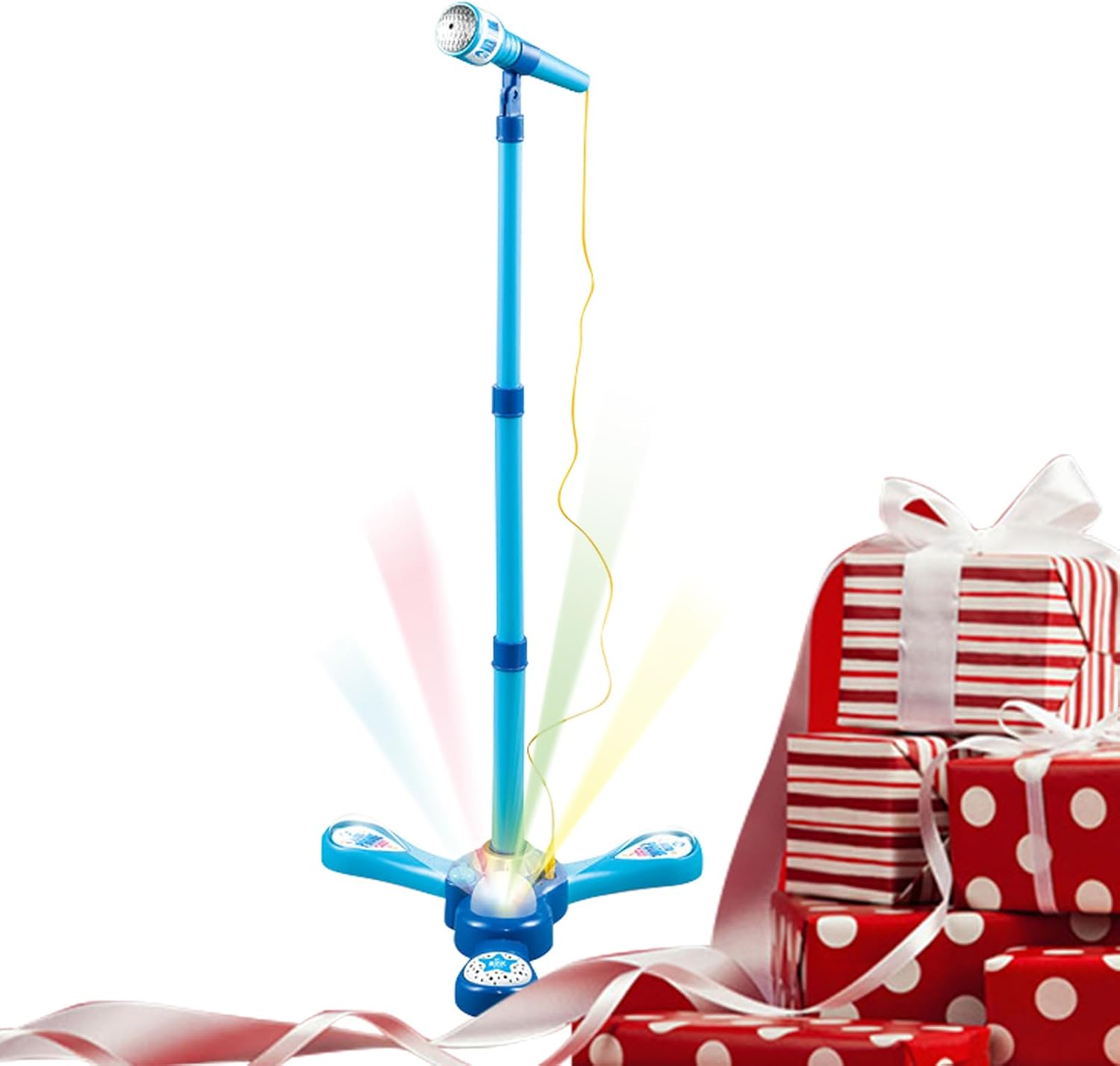 Kids Adjustable Stand Microphone Toy with Flashing Light & Built‑in Demo Songs, Height 40‑80cm Musical Karaoke Machine Educational Singing Toy Gift for Children Over 3 Years Old