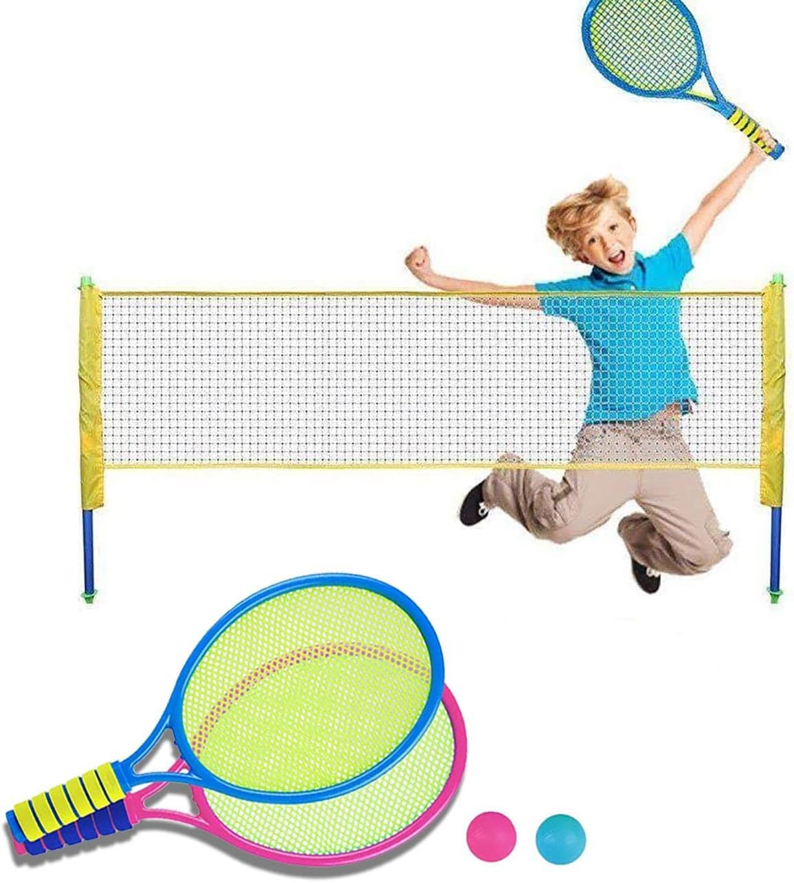 Set for kids with 2 Rackets and 2 Balls Garden Tennis Ball Set for Family Outdoor Game, Light Weight and Smooth Edges with foam grid, Ideal for Kids Age 3 and up