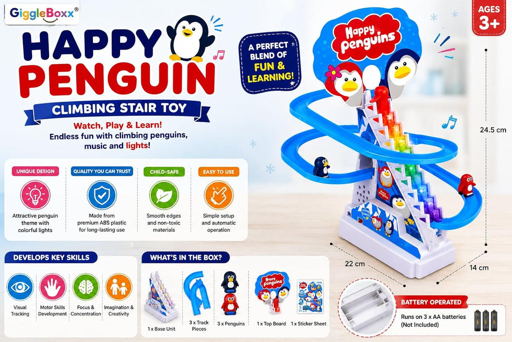 Happy Penguin Climbing Stair Toy with Music & LED Lights