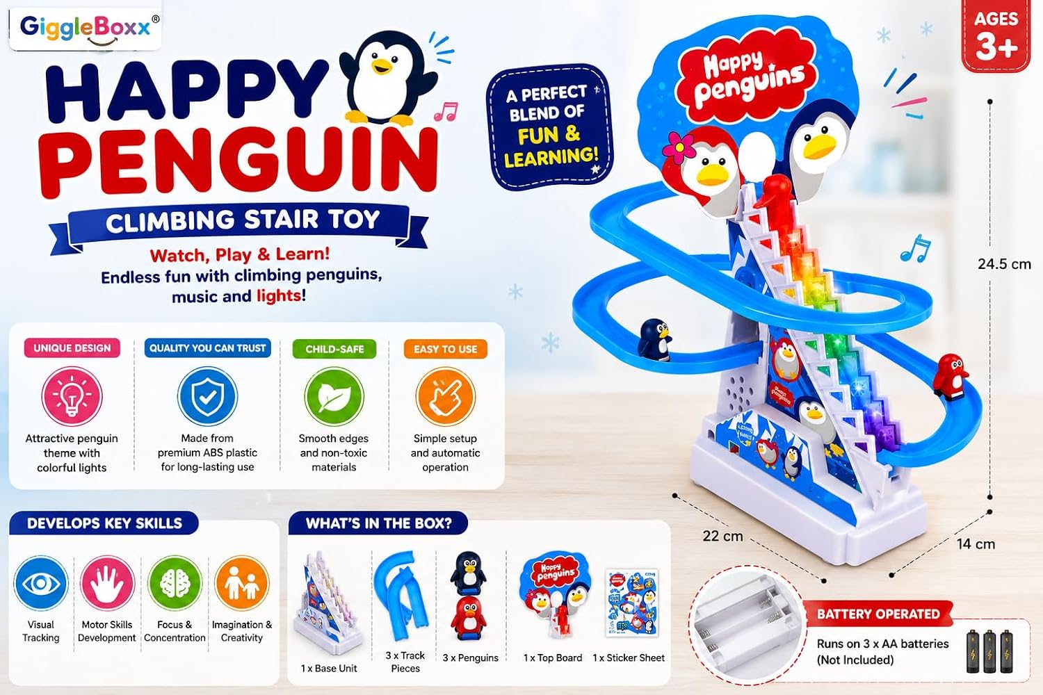 Happy Penguin Climbing Stair Toy with Music & LED Lights