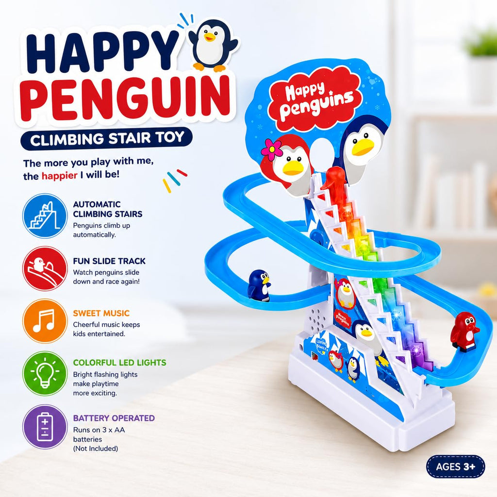 Happy Penguin Climbing Stair Toy with Music & LED Lights