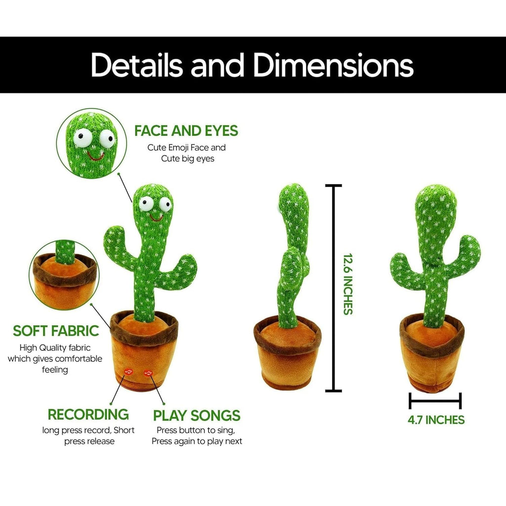 Dancing Cactus Toy with Music and Moving Action Interactive Plush Toy Children Playing Cactus Talking Toy for Home Entertainment