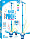 Kids Adjustable Stand Microphone Toy with Flashing Light & Built‑in Demo Songs, Height 40‑80cm Musical Karaoke Machine Educational Singing Toy Gift for Children Over 3 Years Old