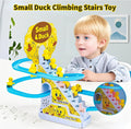 Electric Small Duck Climbing Stairs Track Toy with Music & Light, Automatic Sliding Roller Coaster Educational Interactive Playset Gift for Toddler Kids