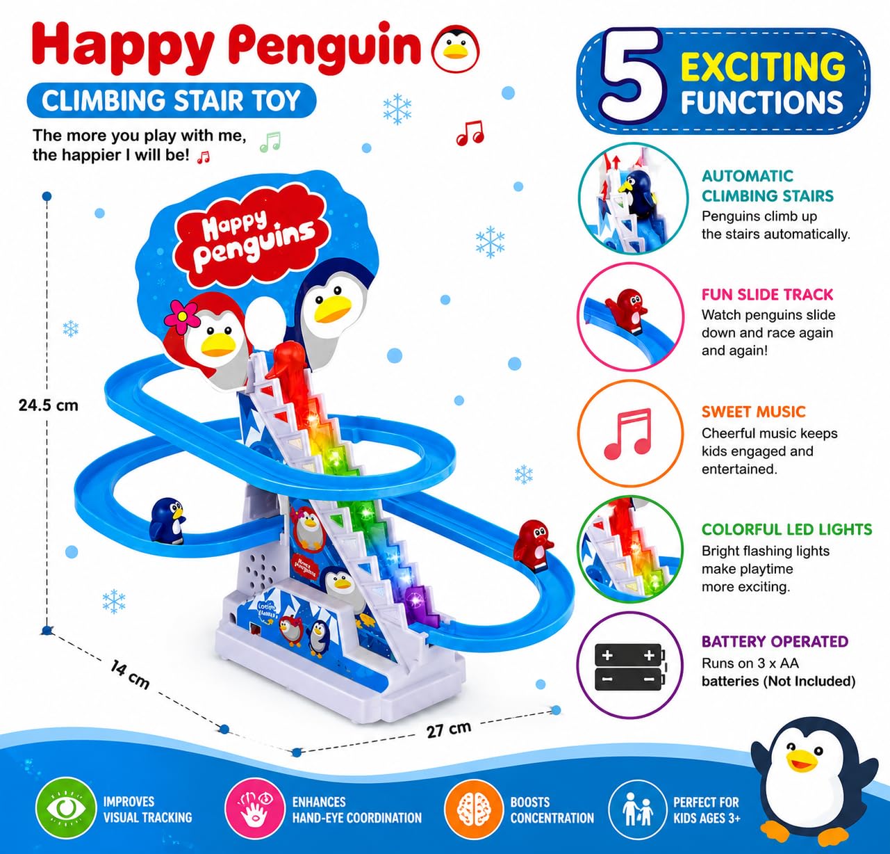 Happy Penguin Climbing Stair Toy with Music & LED Lights