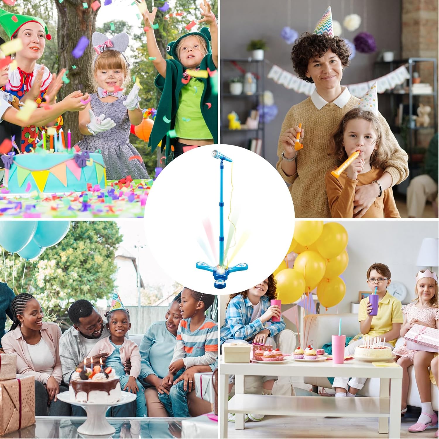 Kids Adjustable Stand Microphone Toy with Flashing Light & Built‑in Demo Songs, Height 40‑80cm Musical Karaoke Machine Educational Singing Toy Gift for Children Over 3 Years Old