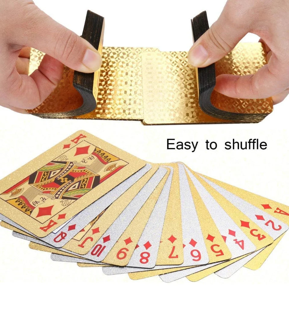 Joyoldelf 2 Decks of Playing Cards, 24K Foil Waterproof Poker – Classic Magic Tricks Tool for Party and Game (Gold+Silver)