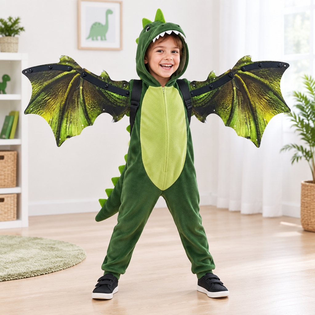 Green dinosaur dragon wings for kids Halloween and World Book Day fancy dress