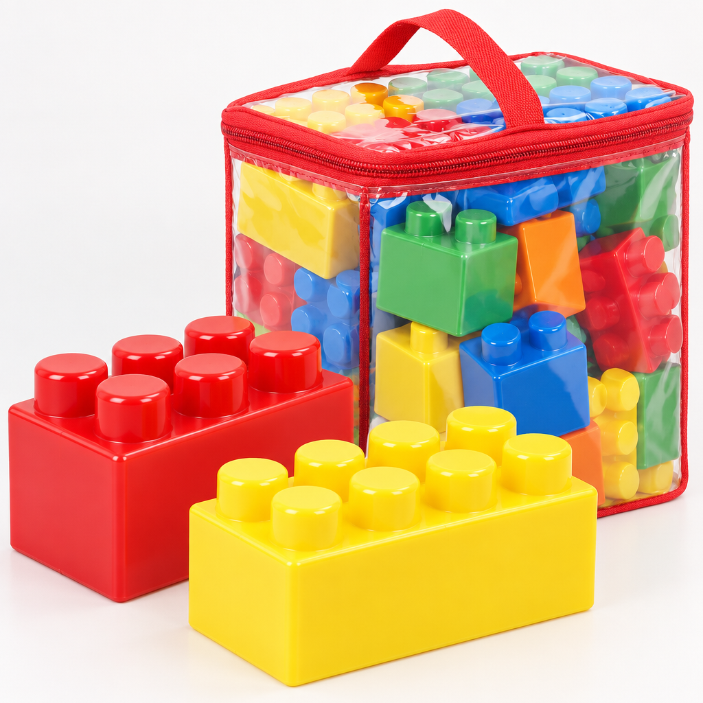 Close-up of large interlocking jumbo building blocks designed for toddler construction play