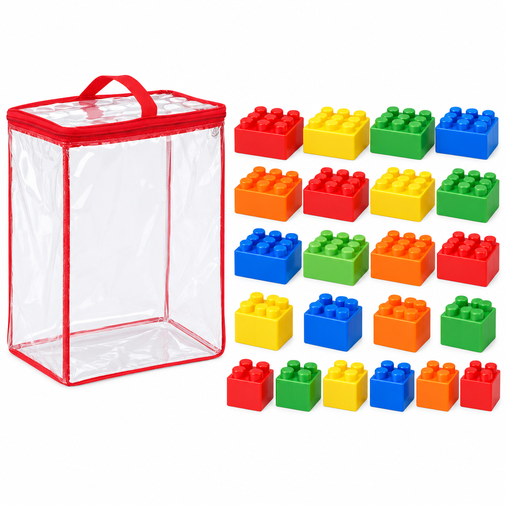 22 colourful jumbo building blocks for toddlers with clear zip carry bag