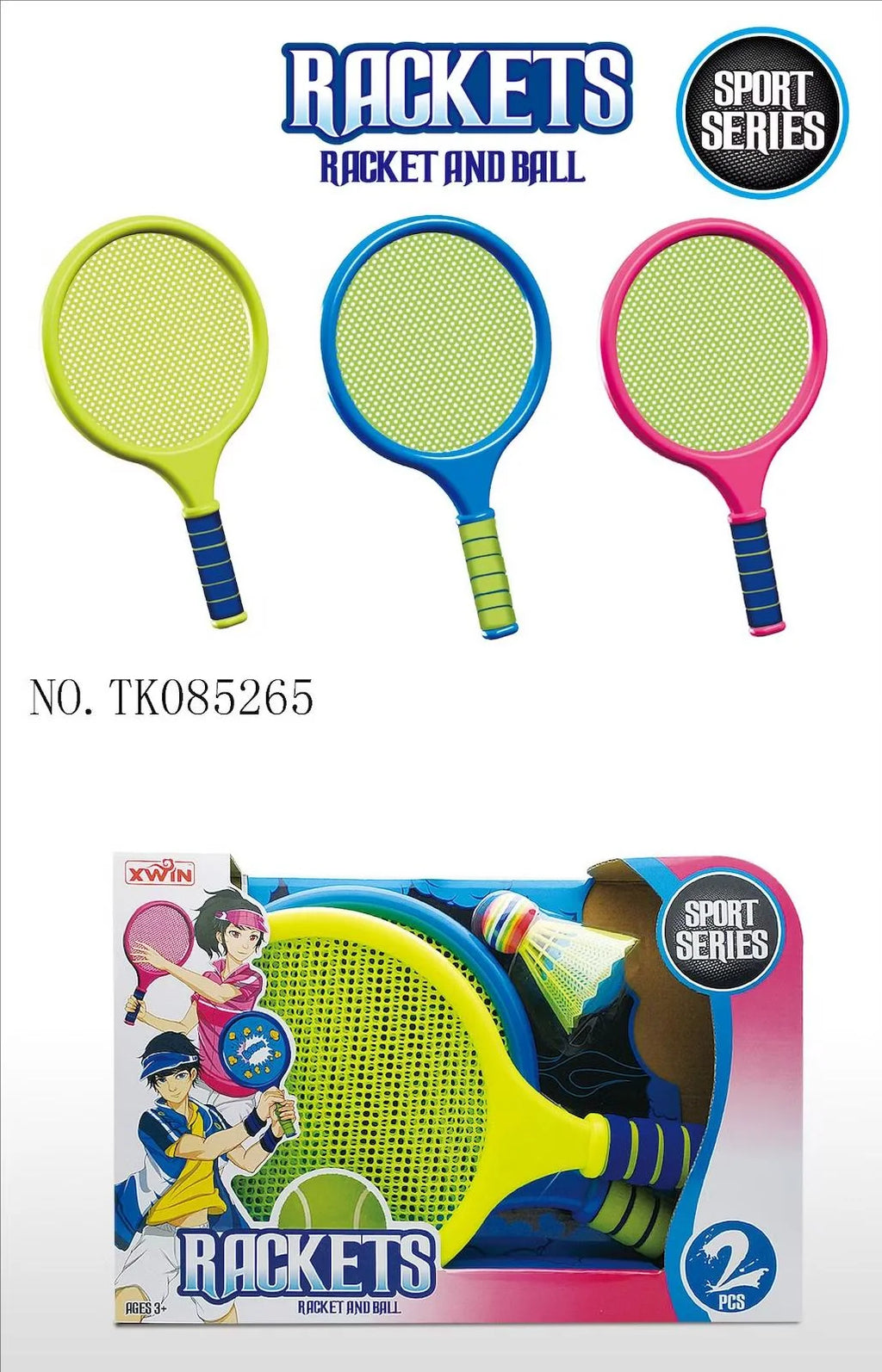 Set for kids with 2 Rackets and 2 Balls Garden Tennis Ball Set for Family Outdoor Game, Light Weight and Smooth Edges with foam grid, Ideal for Kids Age 3 and up