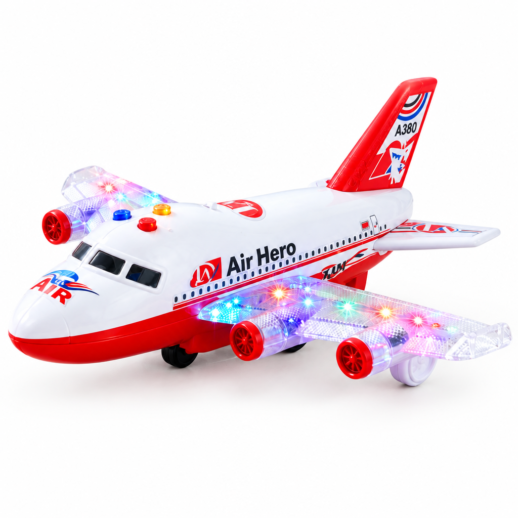 Bump and go toy plane for kids with colourful lights and music
