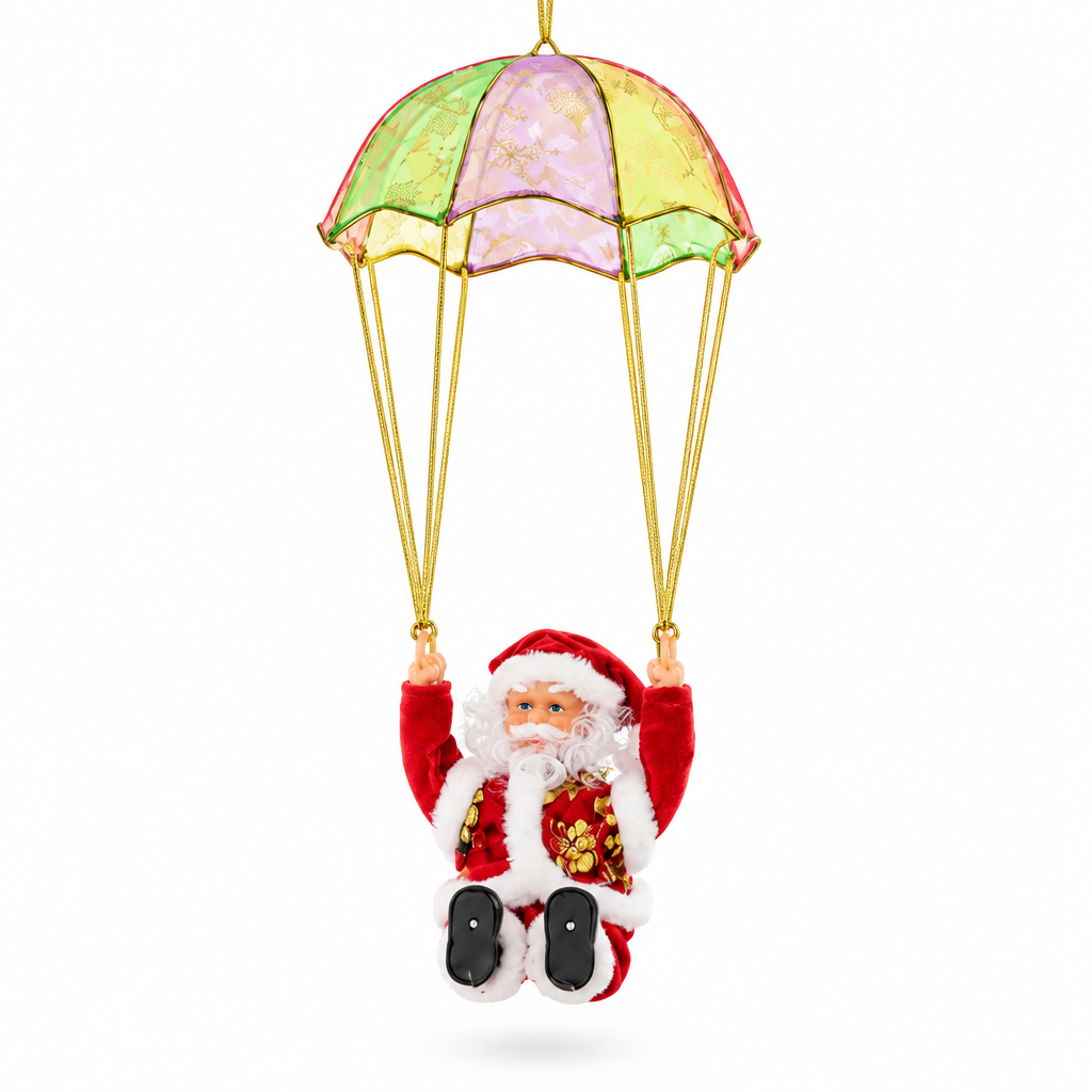 8-Inch Parachute Santa Christmas Decoration | Hanging Santa with Colourful Cloth Parachute | Christmas Tree & Home Decor