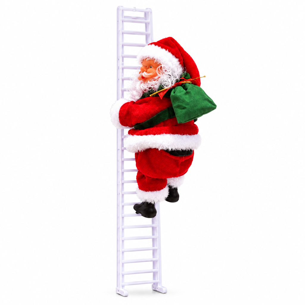 Electric Climbing Santa Christmas Decoration – Musical Santa with Lights & White Ladder