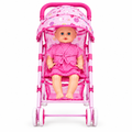 Kids Doll Pram with Baby Doll & Canopy – Foldable Pushchair | Pink or Blue | Age 3+