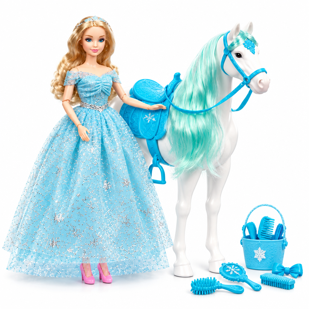 Ice Princess Doll & White Horse Playset – Princess Doll with 3D-Mane Horse & Accessories | Age 3+