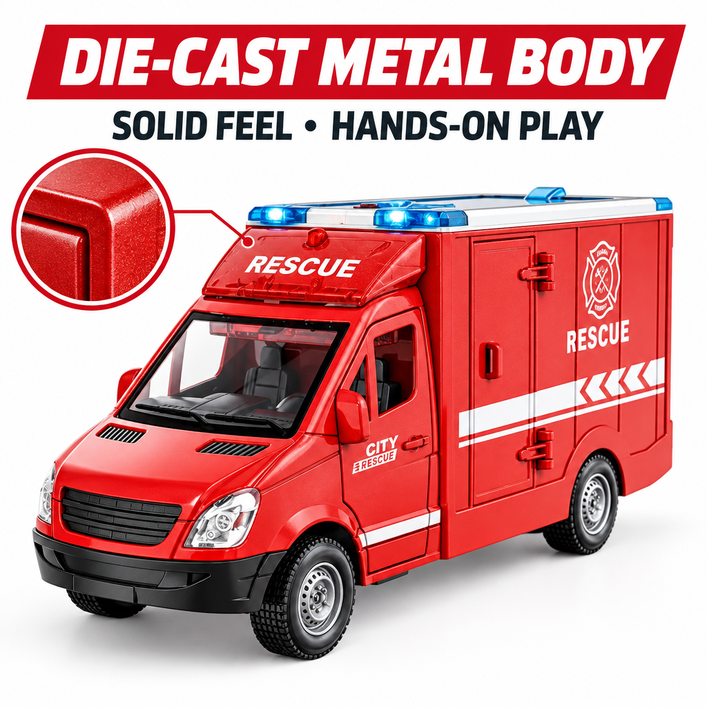 Die-cast ambulance toy metal body detail