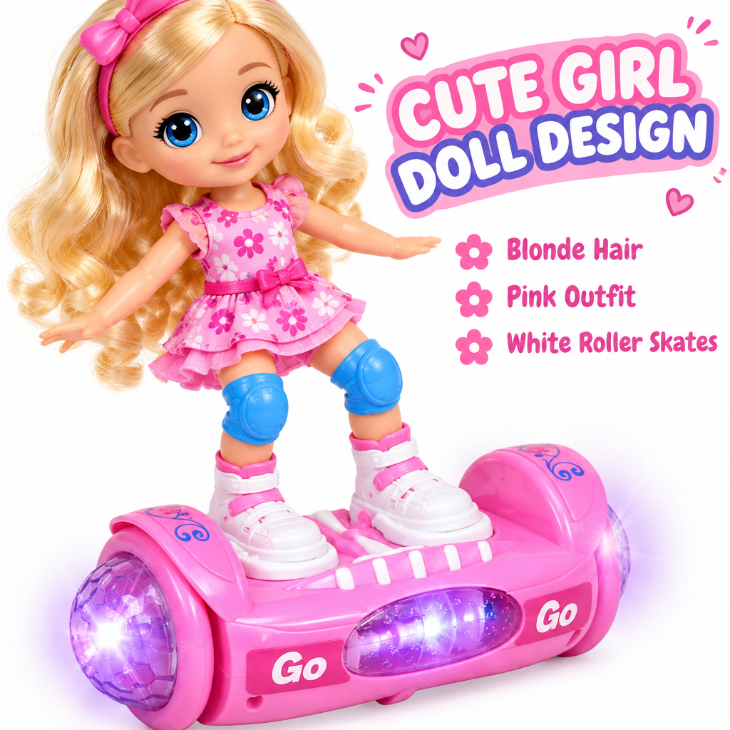 Self-balancing doll toy face and outfit detail