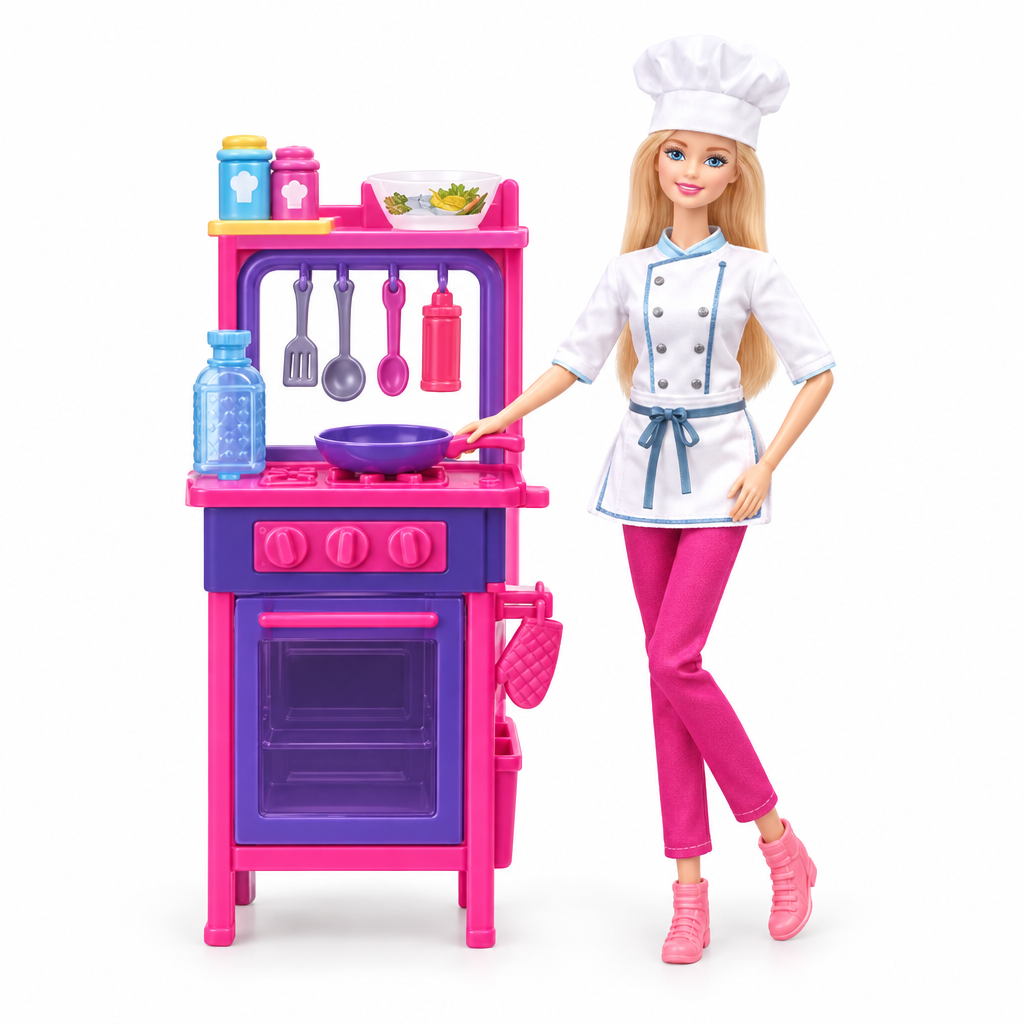 Chef doll kitchen playset for kids with fashion doll, mini kitchen and cooking accessories