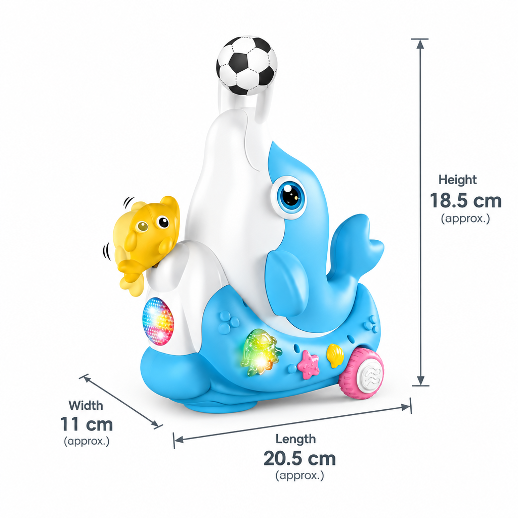 Interactive dolphin toy size 20.5 x 11 x 18.5 cm