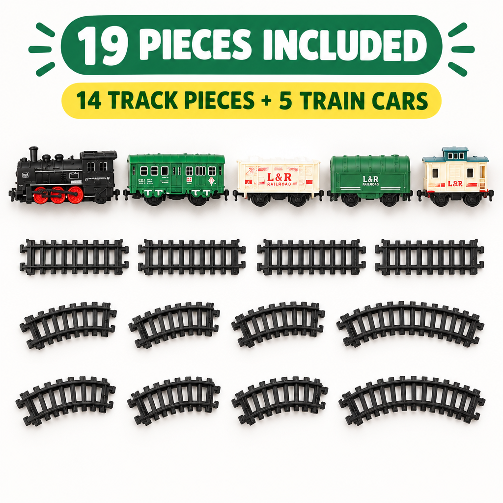 Train set 19 pieces flat lay