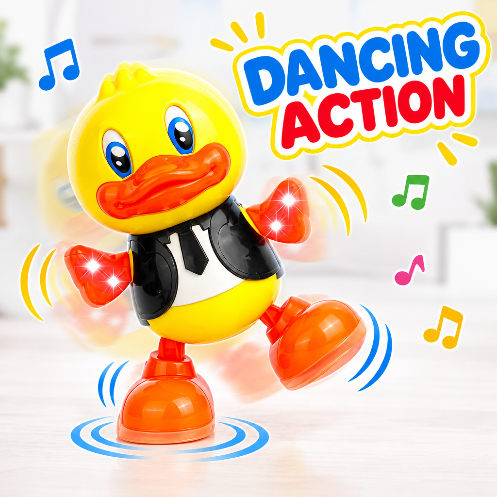 Electric dancing duck toy in motion