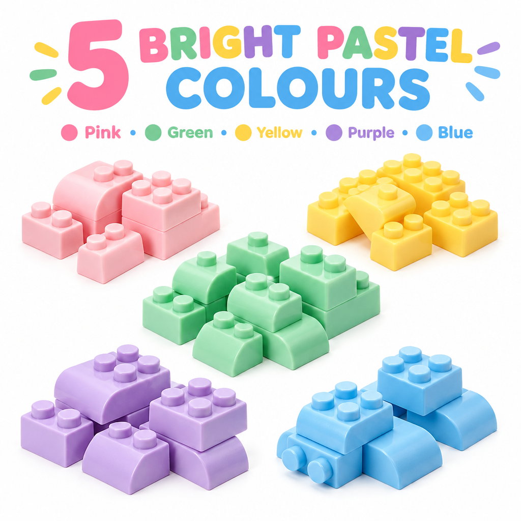 Building blocks sorted by colour pink green yellow purple blue
