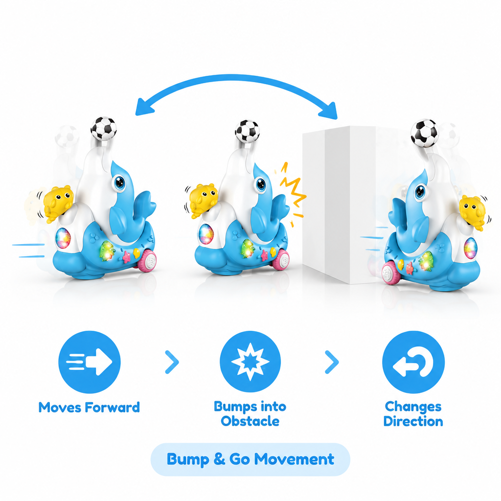 Bump and go dolphin toy changing direction after hitting an obstacle