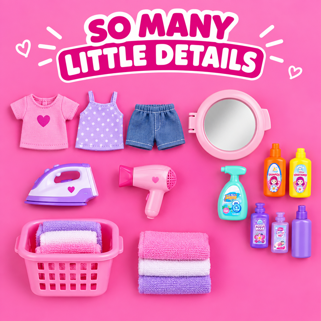Dollhouse playset miniature accessories flat lay