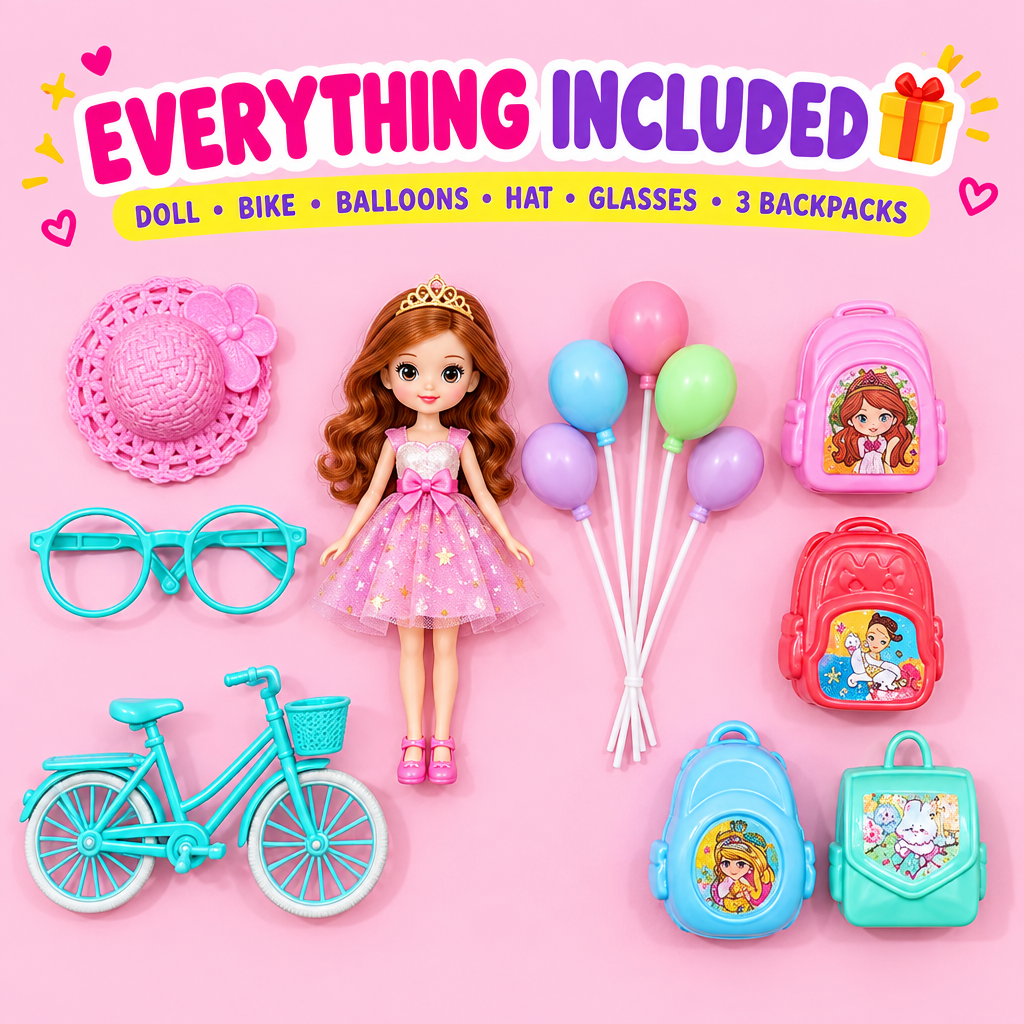 Fashion Princess Doll gift set full contents flat lay