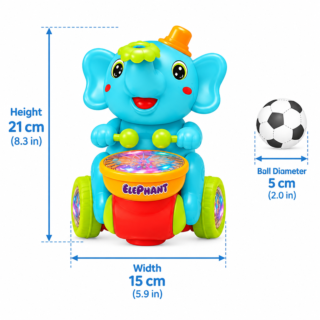 Musical elephant toy with levitating ball for children aged 12 months plus