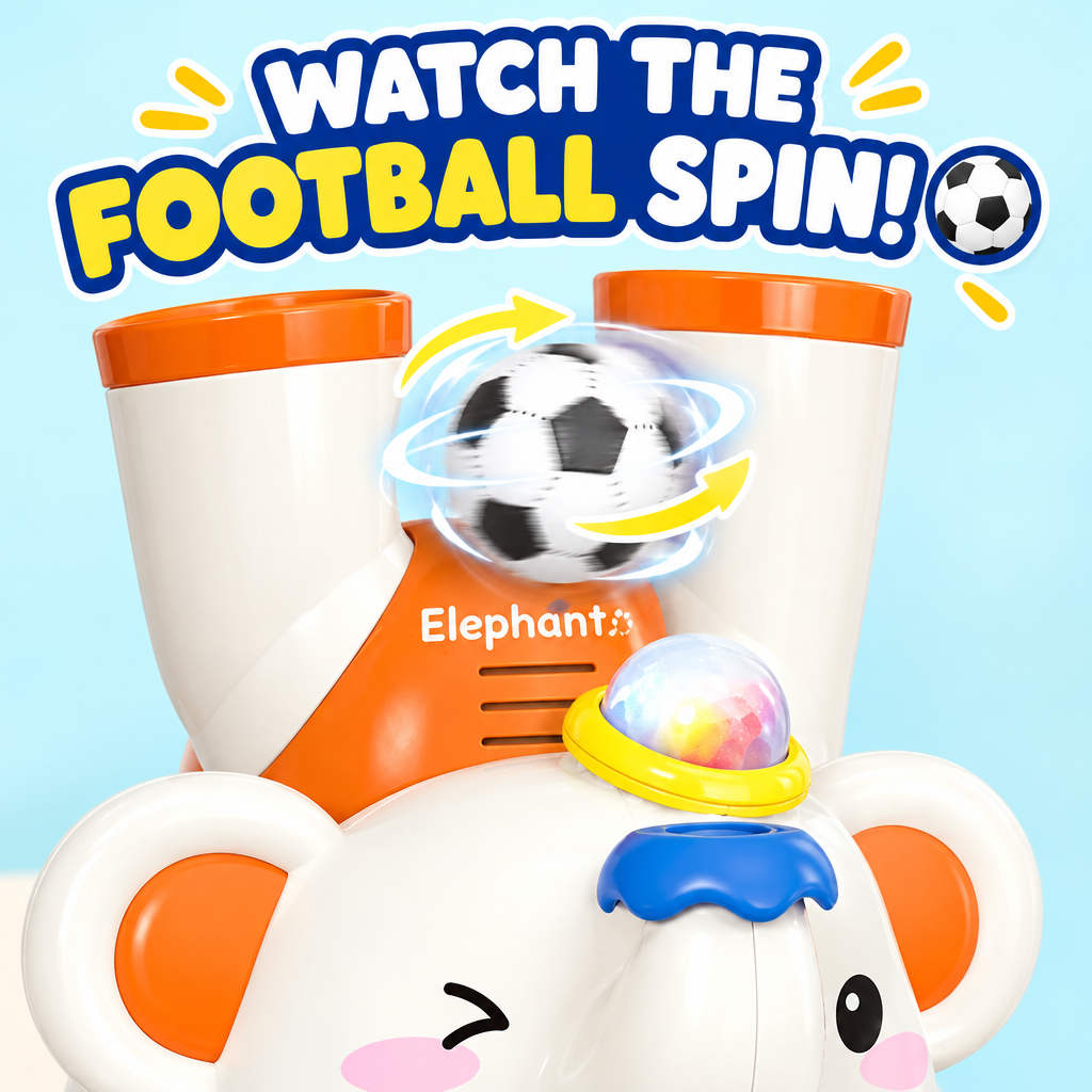Walking Elephant Toy spinning football close-up