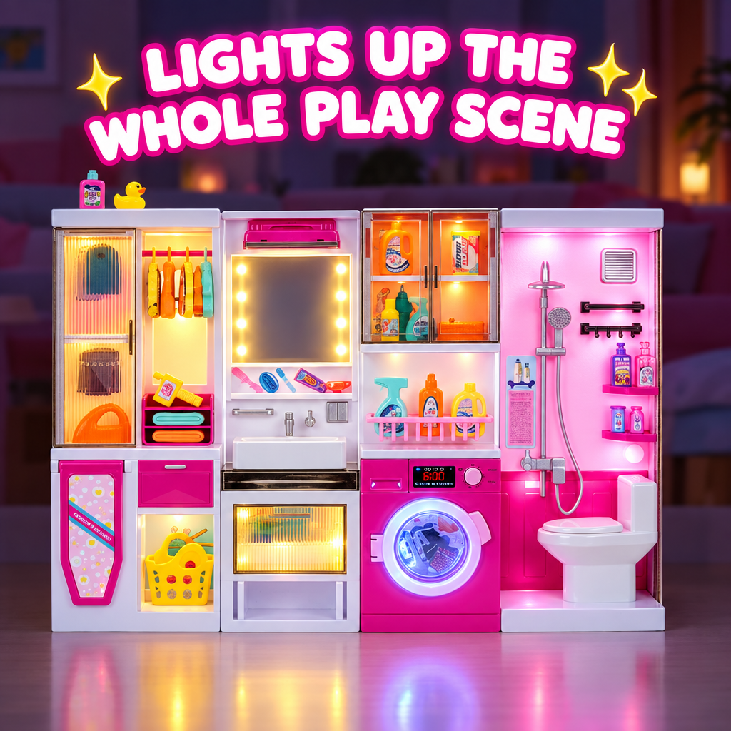 Dollhouse playset with LED lights glowing