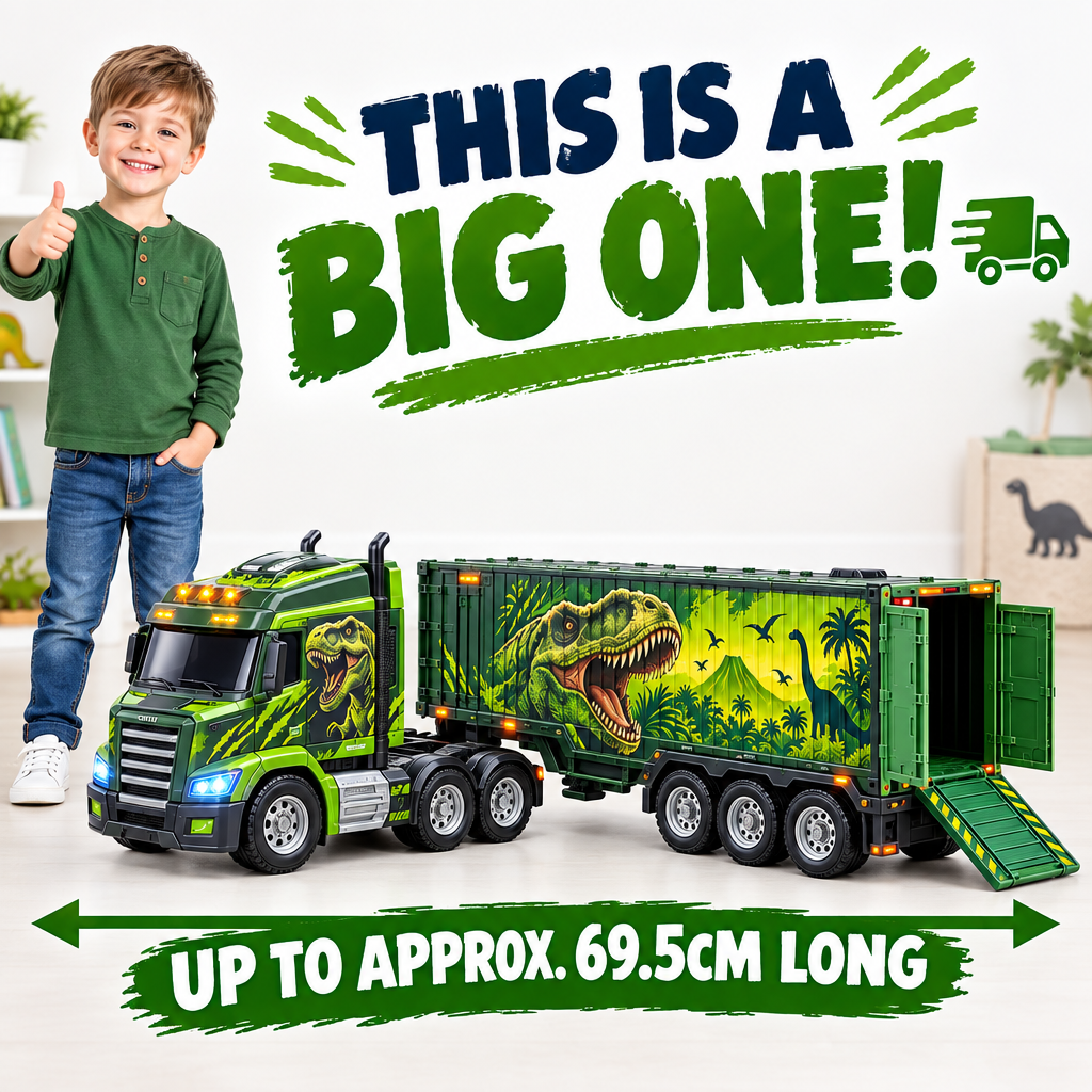 Dinosaur truck size comparison with child