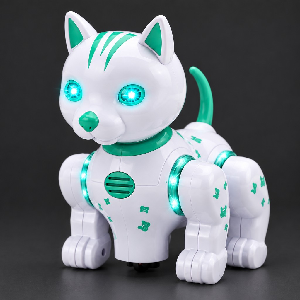 Robot cat toy with colourful light-up eyes for kids